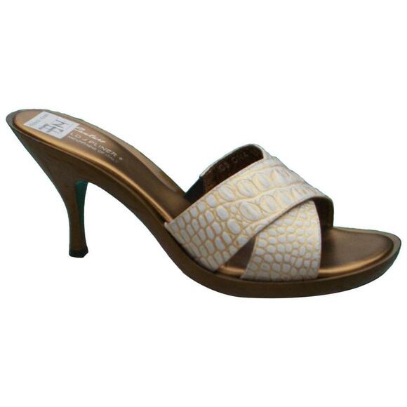 Donald Pliner White Gold Metallic Gator Leather Shoe New Slide New $235 NIB - Picture 2 of 3